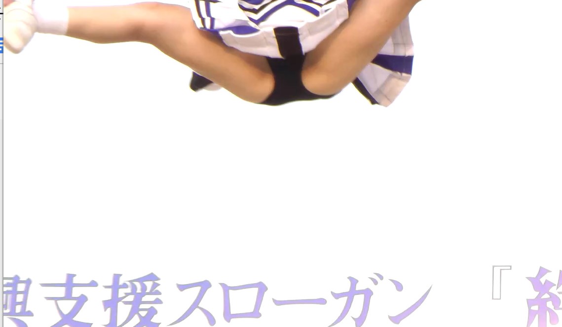 チア8 関西の大学チアリーディング部 ブルマ型アンスコ 高偏差値ブルマ ハイキック ハミぱん アンスコはみパン アンダースコート ブルマ 白色スコートに黒色アンスコ Y字バランス