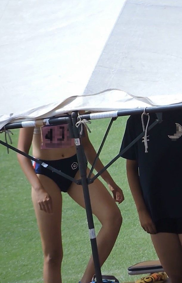 日本学生陸上競技選手権大会女子走幅跳【スローモーション動画】スポーツ編 3131と3120セット販売 藤村　第83回日本インカレ　中京大学　日焼け跡　跳躍系競技　濃紺レーシングブルマ　Ｔシャツブルマ