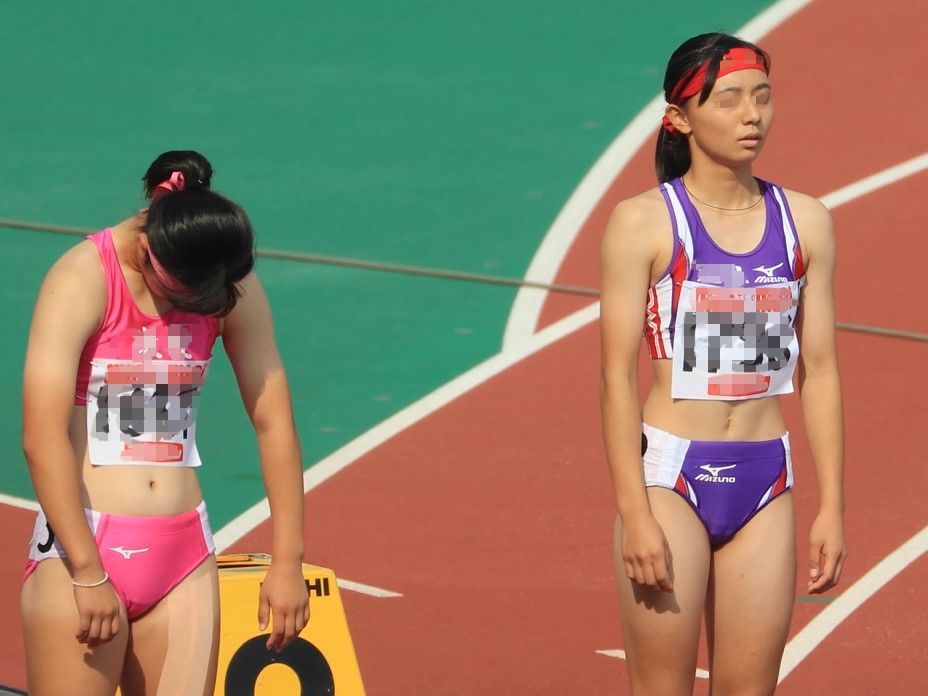 0496_01 U〇〇 100mH その１　ニューヨーク　U20陸上大会　大社高校　長崎さゆり　敬愛高校　ハイレグ紫色レーシングブルマ　高校時代ブルマ