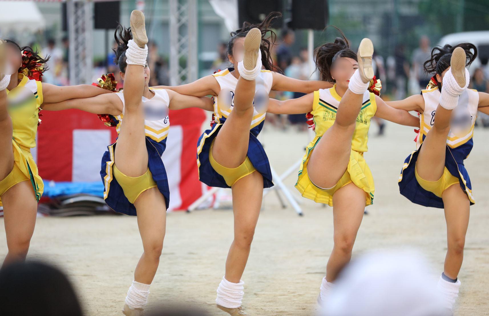 【再販】★フルサイズ写真★　チアフォトグラフ　超薄手透け透けイエローアンスコハイキック！　S05-A coolboy　名古屋市立若宮商業高等学校　バトン部　黄色ブルマ透け　インナーショーツ　はみパン