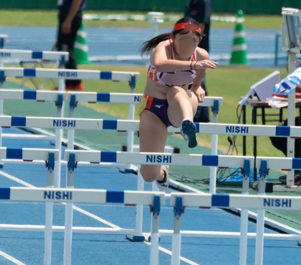 陸上競技 100mH 紫セパ遠目撮影 qwerty 陸上女子100mハードル 地方ブルマ 長崎女子高等学校 跨ぎブルマ