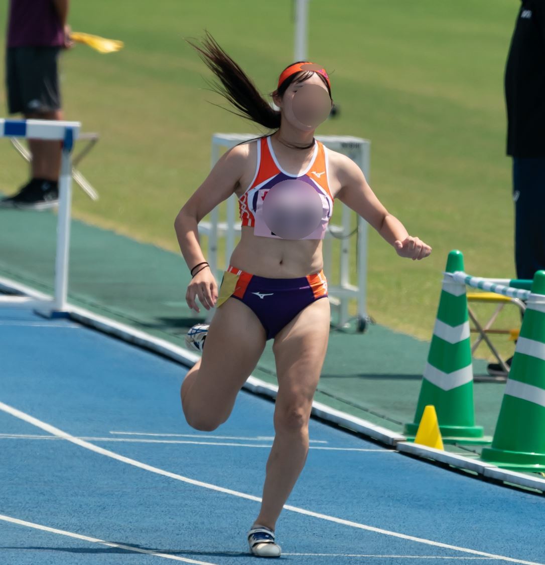 陸上競技 100mH 紫セパ遠目撮影 qwerty 陸上女子100mハードル 地方ブルマ 長崎女子高等学校 跨ぎブルマ
